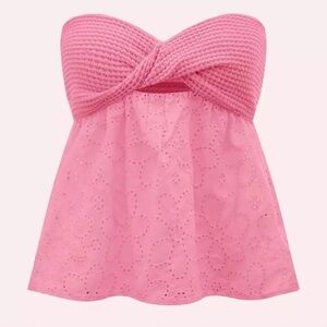 SHEIN Pink Strapless‎ Crochet Crop Top